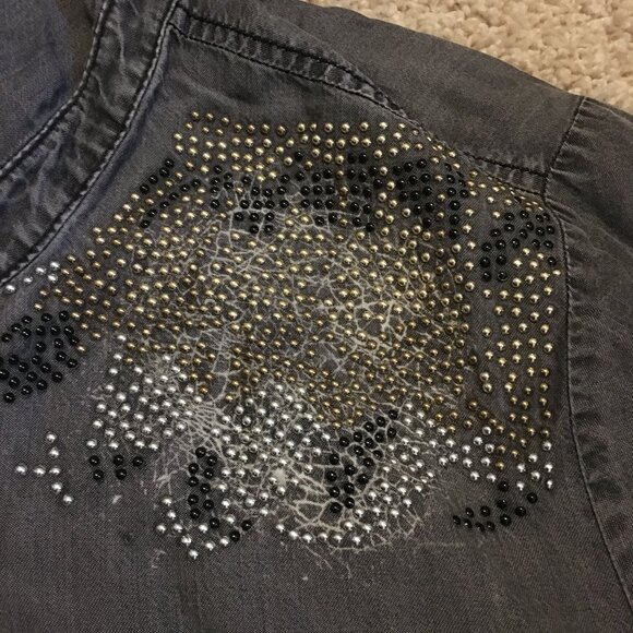 D/C Jeans Flowy Coastal Cowgirl Studded Cotton Button Up Dress Shirt - Picture 9 of 16